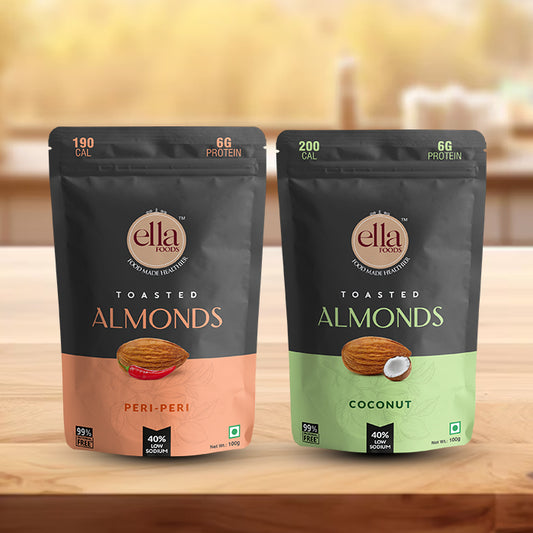 Ella Foods Peri Peri Almond + Coconut Toasted Almond |100 grams each | Pack of 2