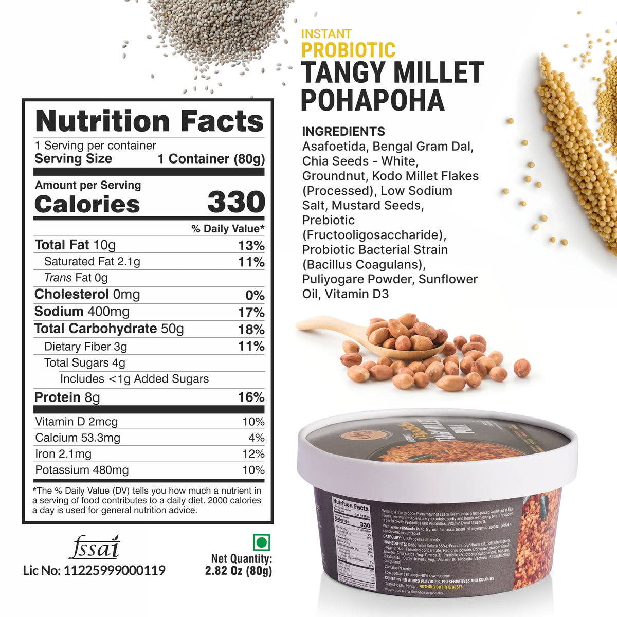 Ella Foods Ready to Eat Poha Combo Pack | Instant Poha 65g & Tangy Millet Poha 80g | Pack of 10 (5 Each) | No Preservatives | South Indian Breakfast & Snack| Shelf Life: 6 Months