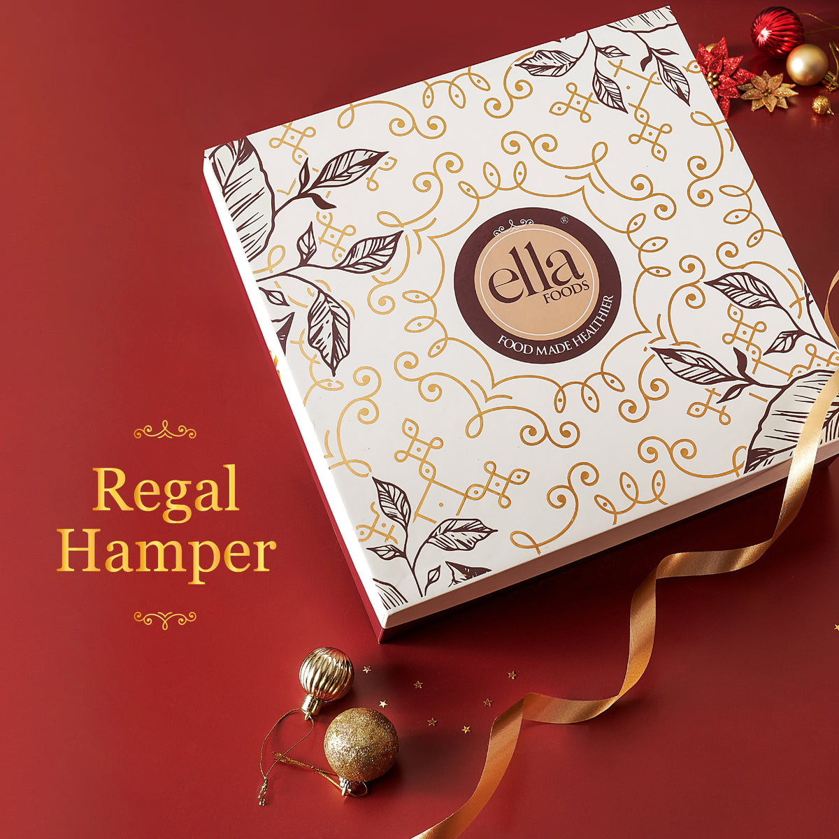 Ella Foods Regal Gift Hamper | Premium Nuts, Instant Turmeric Latte, Hot Chocolate & Oats Laddus | Festive Diwali Gift Box