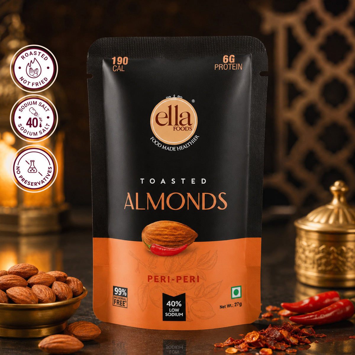 Ella Foods Regal Gift Hamper | Premium Nuts, Instant Turmeric Latte, Hot Chocolate & Oats Laddus | Festive Diwali Gift Box