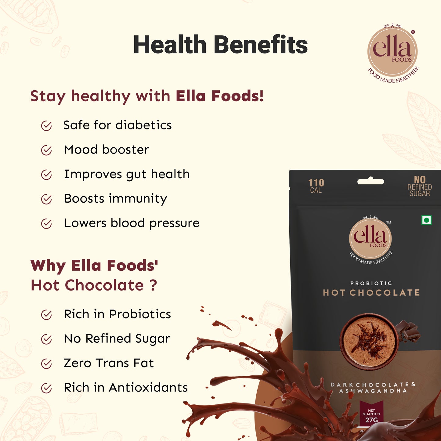 Ella Foods Instant Hot Chocolate ( 27 gram) Pack of 5