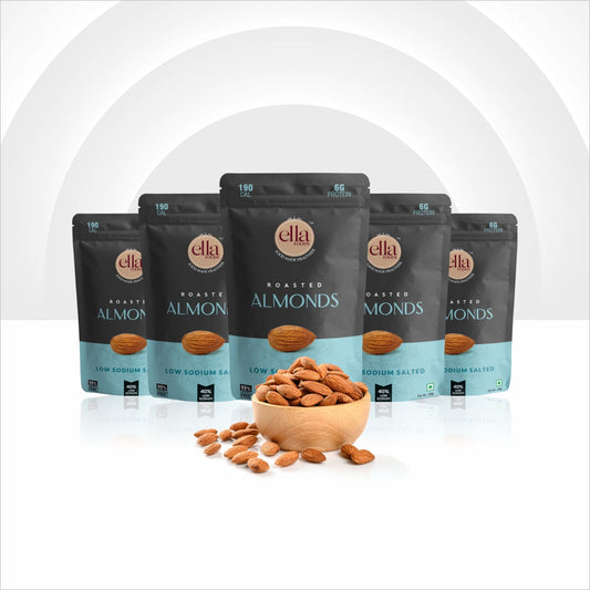 Ella Foods Salted Almond | Mini Pack of 5 |30 gm each| Low Sodium | Heart Healthy