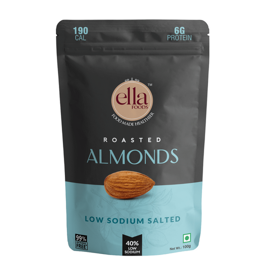 Ella Foods Salted Almond 100 gm | Low Sodium | Heart Healthy