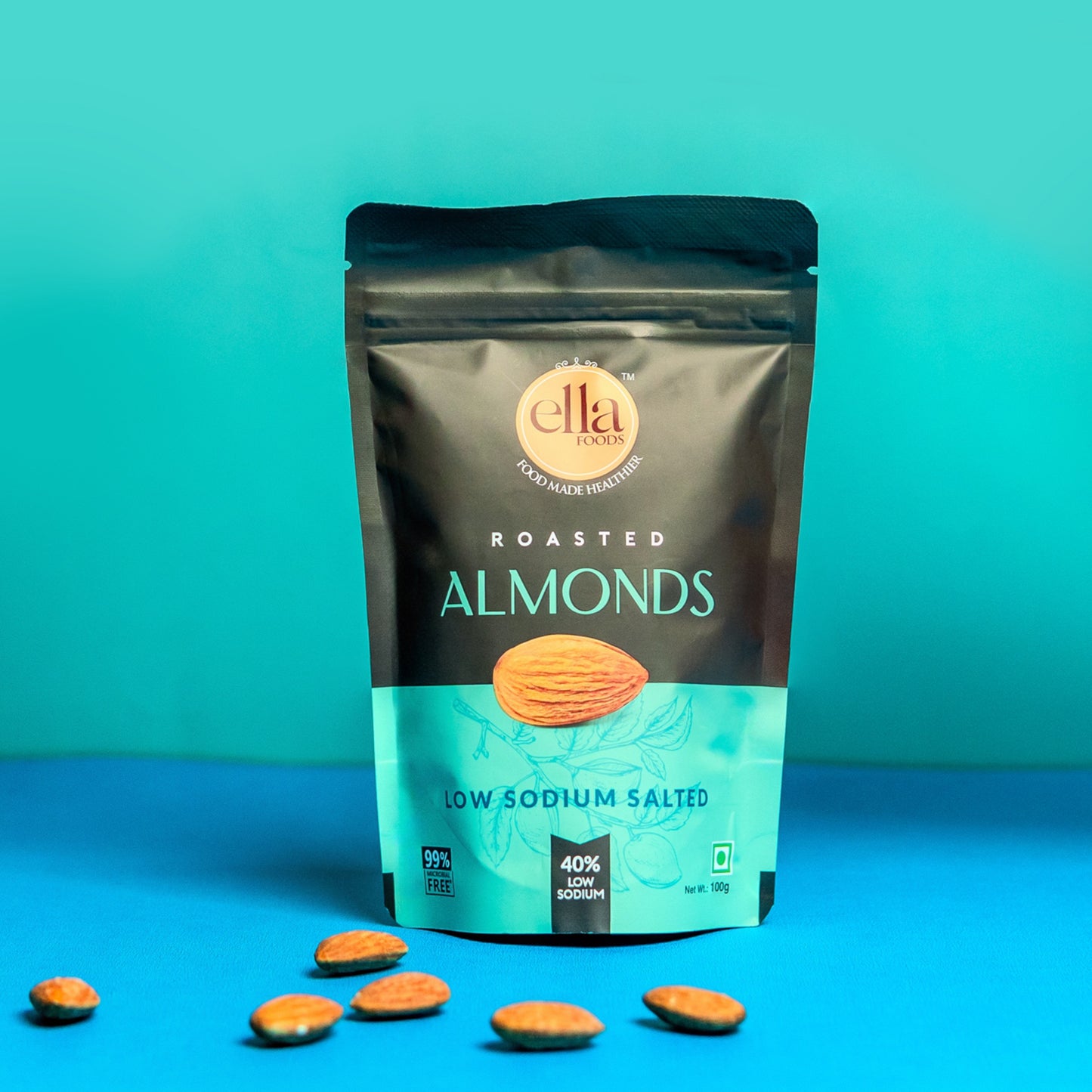 Ella Foods Salted Cashews & Salted Almonds Combo | Pack of 2 x 100g | 40% Low Sodium Salt | Roasted Nut Snacks | Classic Crunchy Combo | 6-Month Shelf Life