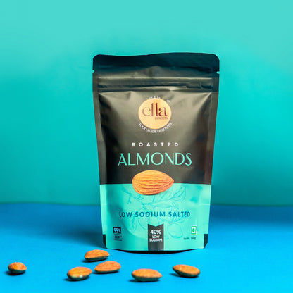 Ella Foods Salted Cashews & Salted Almonds Combo | Pack of 2 x 100g | 40% Low Sodium Salt | Roasted Nut Snacks | Classic Crunchy Combo | 6-Month Shelf Life