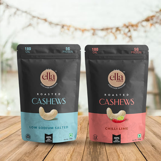 Ella Foods Salted Cashew + Chilli Lime Cashew |100 grams each | Pack of 2