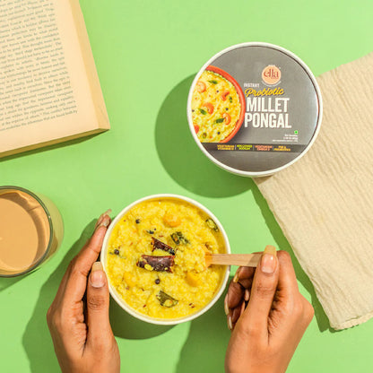 Ella Foods Millet Delight Combo | Millet Khara Pongal, Tangy Millet Poha, Chilli Lime Cashews 27g & Peri Peri Almonds 27g | Healthy Ready-to-Eat Meal Pack