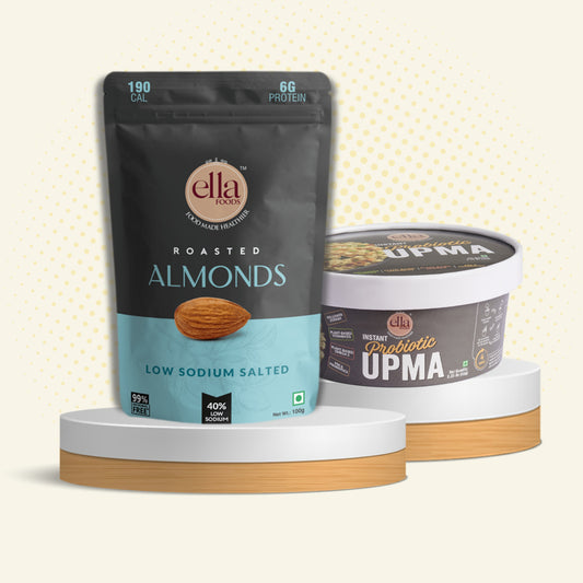 Ella Foods Wholesome Morning Combo | Probiotic Instant Upma & Salted Almonds 27g | Healthy Ready-to-Eat Breakfast Pack