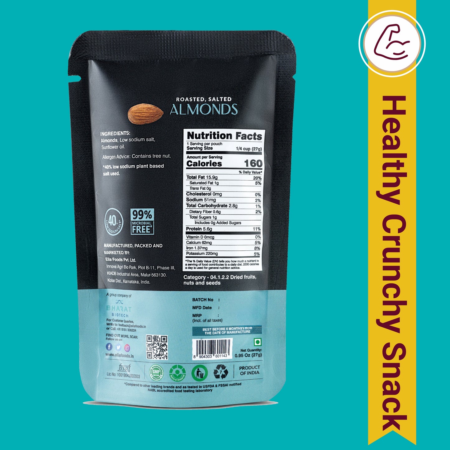 Ella Foods Smart Breakfast & Snack Combo | Tangy Millet Poha, Instant Probiotic Upma, Salted Almonds (27g) & Salted Cashews (27g) | Healthy Ready-to-Eat Breakfast & Snack Pack