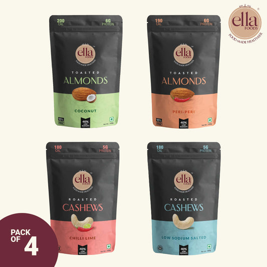 Assorted Nuts Pack | 100 grams each | Pack of 4 | 40% Low Sodium Salt
