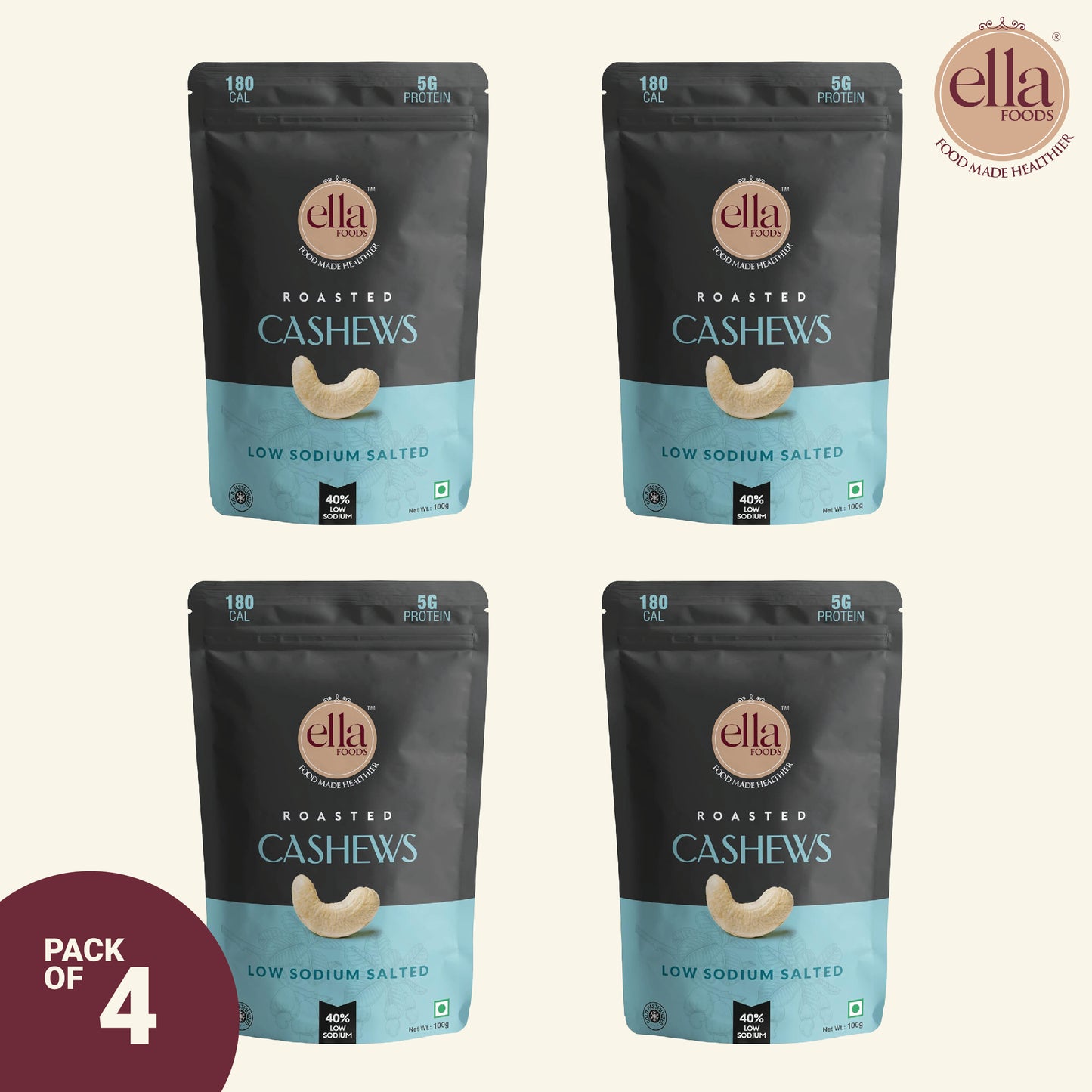 Assorted Nuts Pack | 100 grams each | Pack of 4 | 40% Low Sodium Salt
