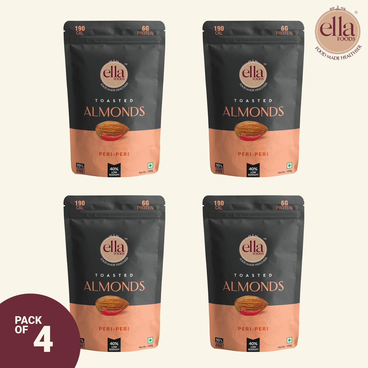Assorted Nuts Pack | 100 grams each | Pack of 4 | 40% Low Sodium Salt