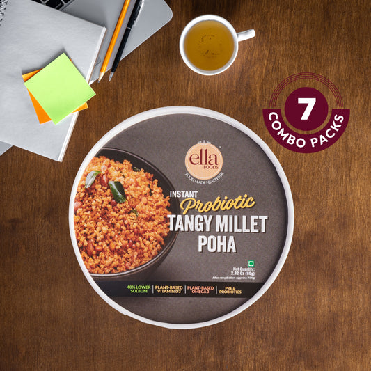 Ella Foods Probiotic Tangy Millet Poha | With Probiotics, Millets & Healthy Fats | Instant Indian Food | Gut-Friendly | 80g | Shelf Life: 6 Months |Multi Pack