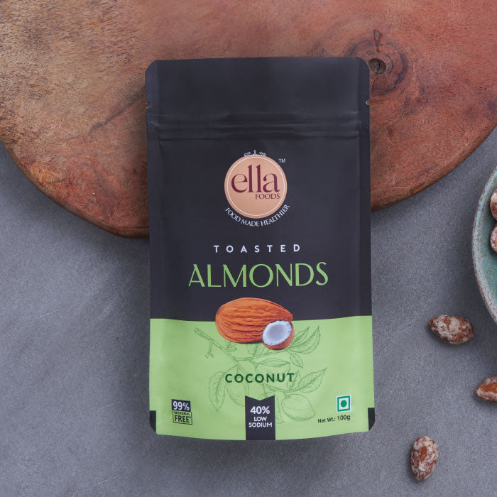 Ella Foods Assorted Nuts | Pack of 4 | Peri-Peri Almonds, Chilli Lime Cashew, Coconut Toasted Almond, Salted Almond | 100 grams each
