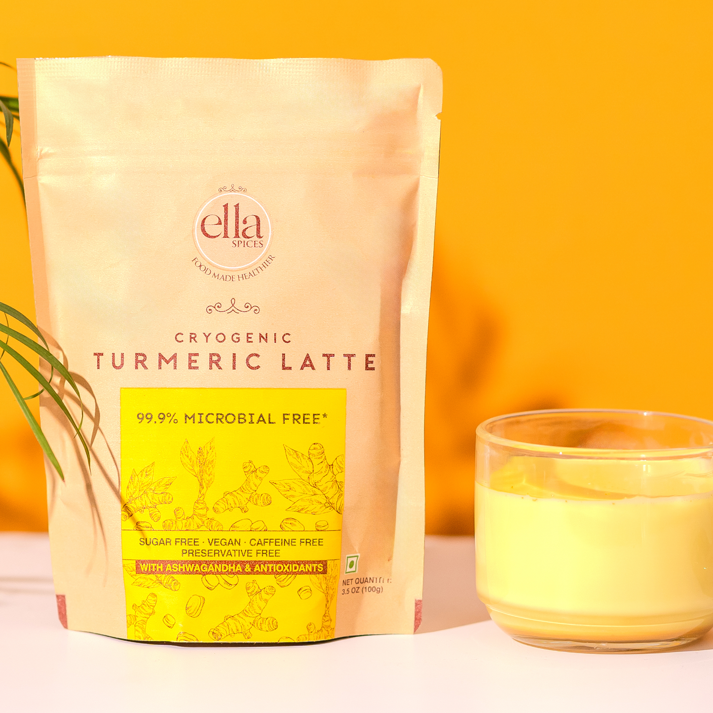 Ella Foods Turmeric Latte Premix | High-Curcumin Golden Milk with Ashwagandha, Probiotics & Healing Spices | No Added Sugar | 100 g