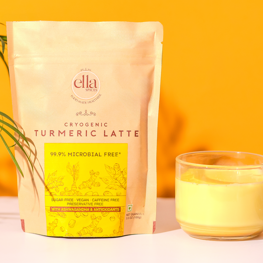 Ella Foods Turmeric Latte Premix | High-Curcumin Golden Milk with Ashwagandha, Probiotics & Healing Spices | No Added Sugar | 100 g