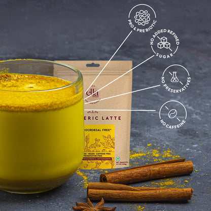Ella Foods Turmeric Latte Premix | High-Curcumin Golden Milk with Ashwagandha, Probiotics & Healing Spices | No Added Sugar | 100 g