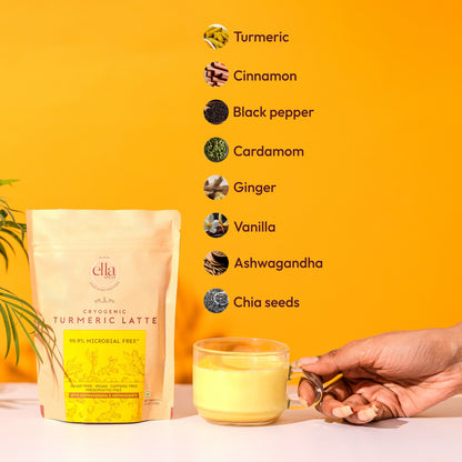 Ella Foods Turmeric Latte Premix | High-Curcumin Golden Milk with Ashwagandha, Probiotics & Healing Spices | No Added Sugar | 100 g