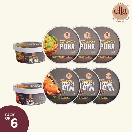 Ready to Eat Instant Poha | Kesari Halwa | Combo Pack of 6 | 3 of each | with added Probiotics