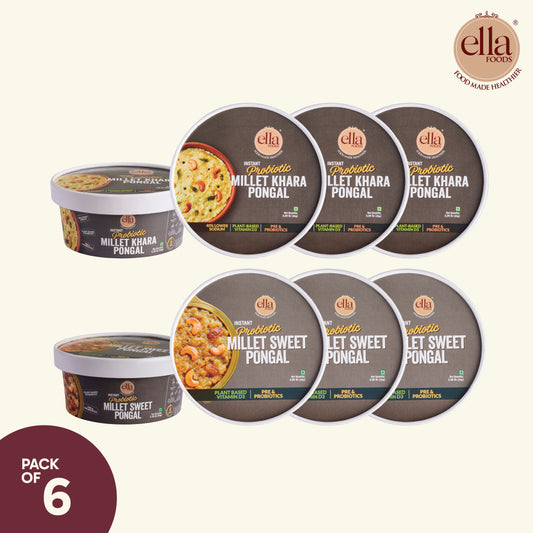Ready to Eat Khara Pongal | Sweet Pongal | Combo Pack of 6 | 3 of each | with added Probiotics