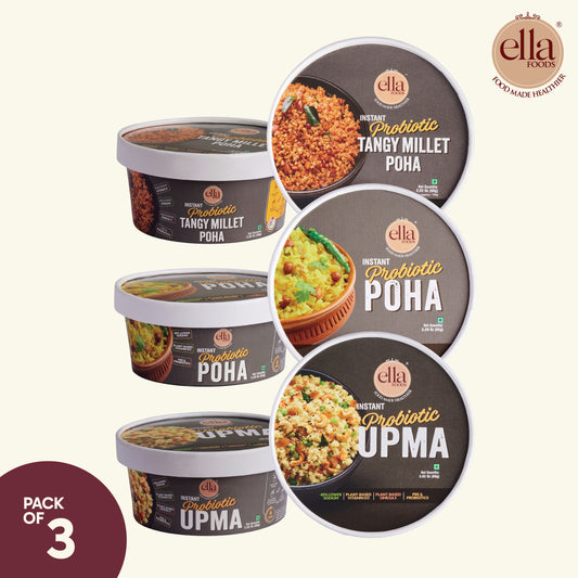 Ready to Eat Tangy Millet Poha 80g  | Instant Poha 65g | Instant Upma 65g | Combo Pack of 3 | with added Probiotics
