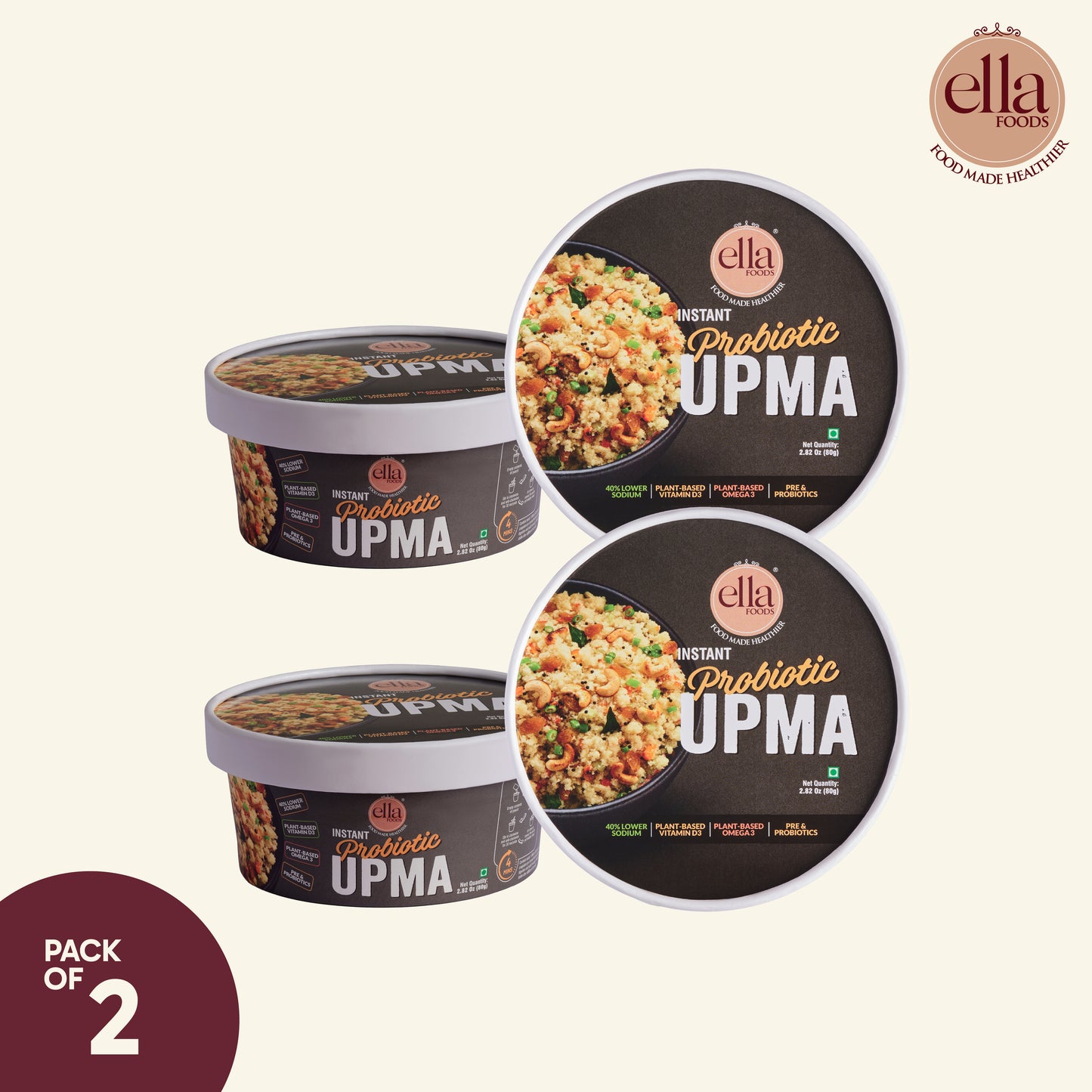 Instant Probiotic Upma  | Added Pre & Probiotics | 65 grams each | Pack of 2