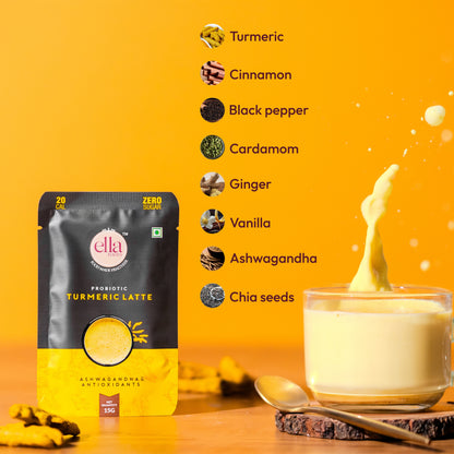 Ella Foods Combo Pack of 4 | Turmeric Latte (2) + Hot Chocolate (2) | Probiotic, Antioxidant-Rich Instant Beverages