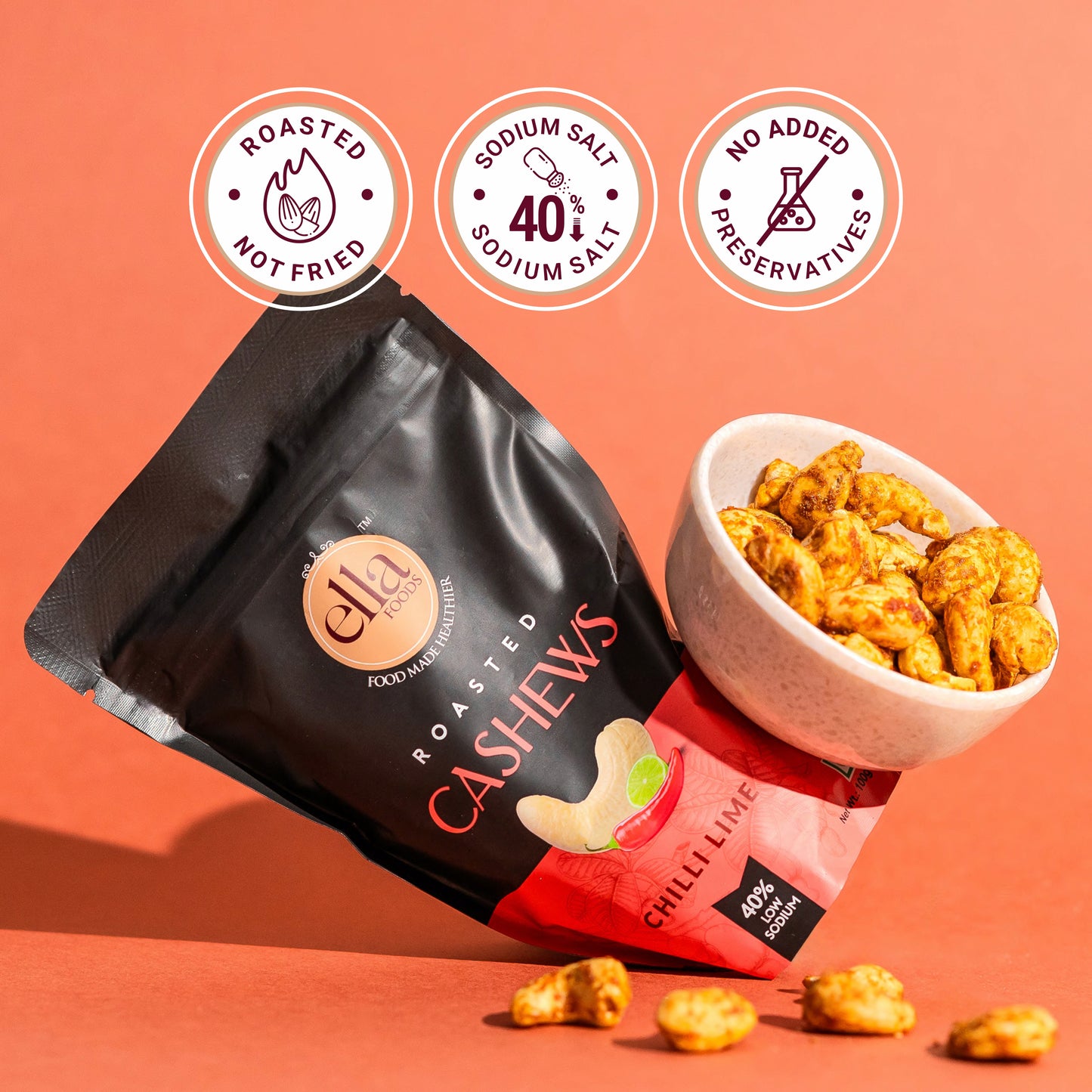 Ella Foods Wellness Indulgence Combo | Chilli Lime Cashews (100g), Salted Almonds (100g), Hot Chocolate (27g) & Instant Turmeric Latte (15g) | Healthy Snacks & Beverage Gift Pack