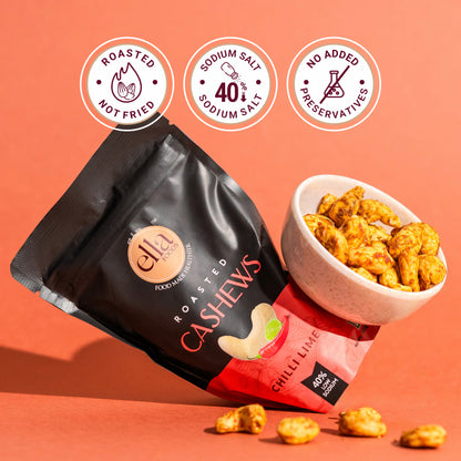 Ella Foods Wellness Indulgence Combo | Chilli Lime Cashews (100g), Salted Almonds (100g), Hot Chocolate (27g) & Instant Turmeric Latte (15g) | Healthy Snacks & Beverage Gift Pack