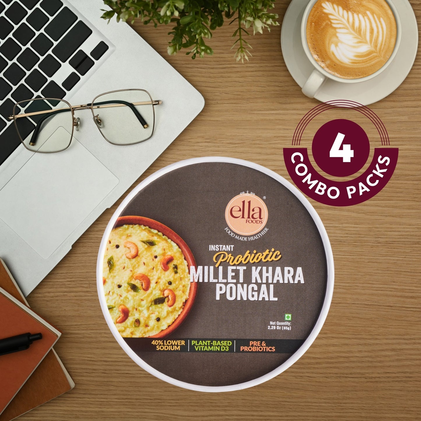 Ella Foods Probiotic Millet Khara Pongal | Ready to Eat | 65g Each | Shelf Life: 6 Months | Multi Pack