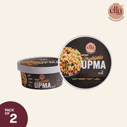 Ella Foods Probiotic Instant Upma | Ready to Eat | Added Pre & Probiotics | 65g | Shelf Life: 6 Months | Combo Pack