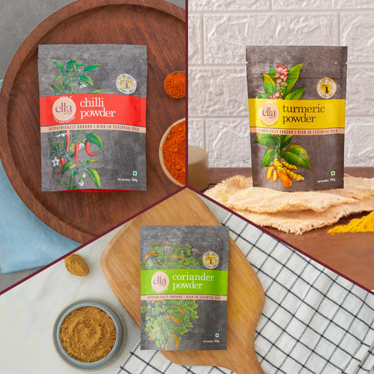 Ella Foods - Spices Combo - Pack of 3 - Chilli, Turmeric, Coriander Powder (100g x 3)