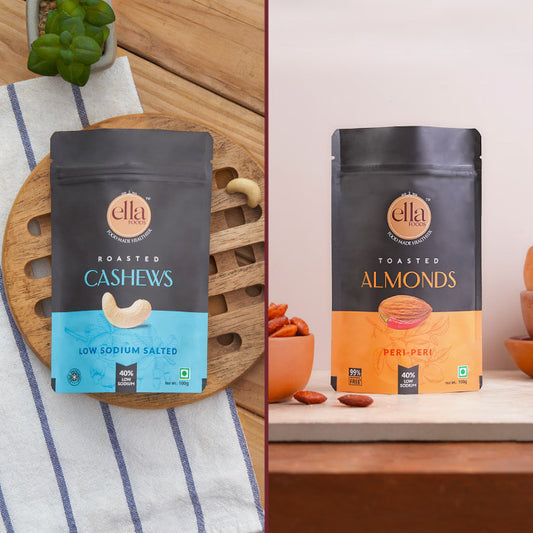 Ella Foods - Salted Cashew & Peri-Peri Almonds Combo- Pack of 2 (100g x 2)