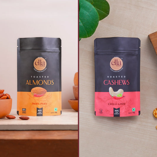 Ella Foods - Chilli Lime Cashew & Peri-Peri Almonds Combo- Pack of 2 (100g x 2)