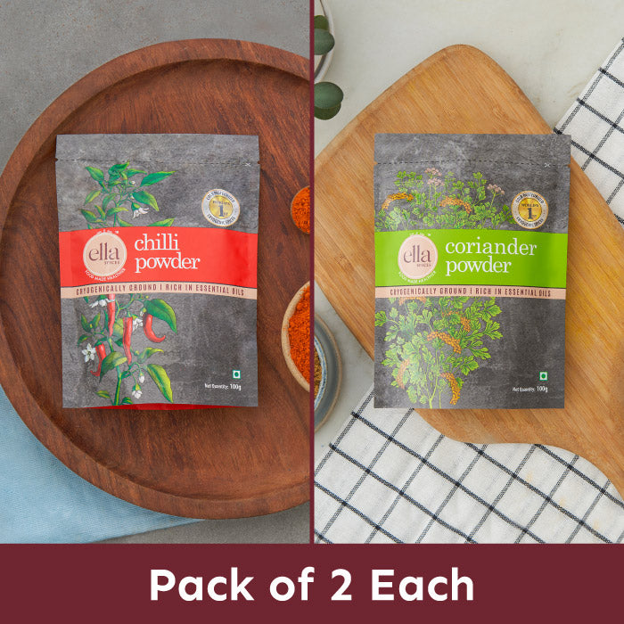 Ella Foods - Chilli Powder & Coriander Powder Combo- Pack of 2 Each (100g x 4)