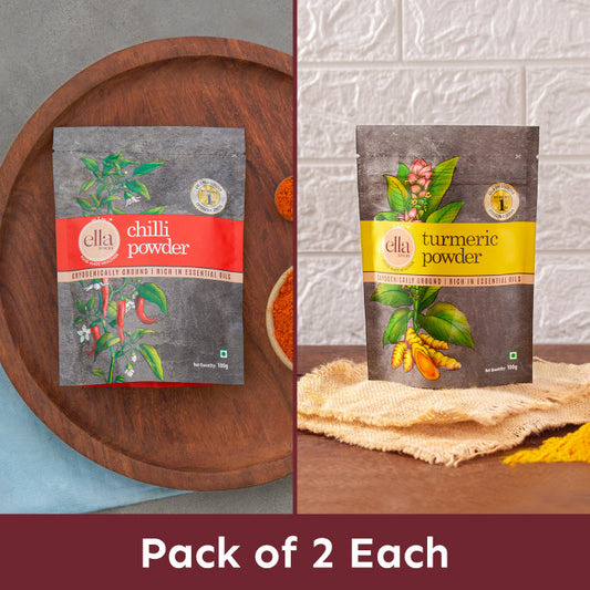 Ella Foods - Chilli Powder & Turmeric Powder Combo- Pack of 2 Each- (100g x 4)