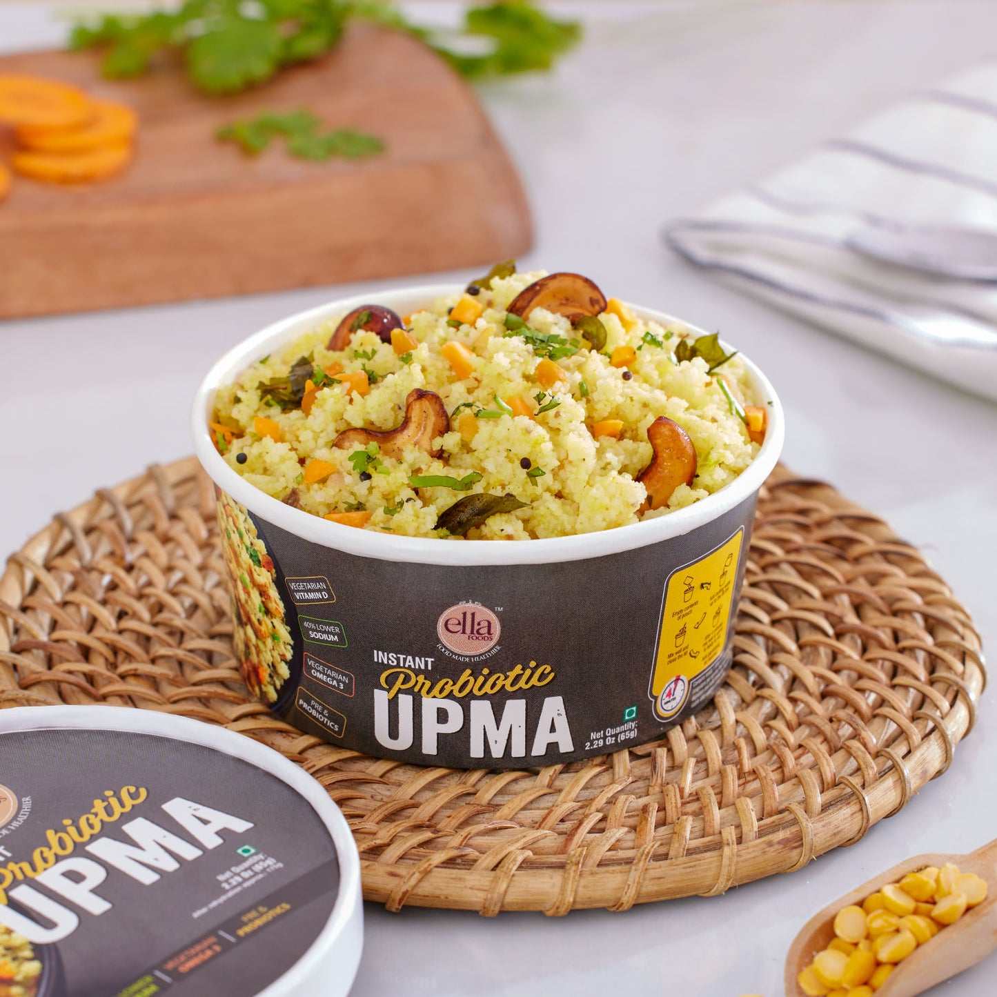 Ella Foods - Ready to Eat Instant Probiotic Upma- Pack of 2 (65g x 2)