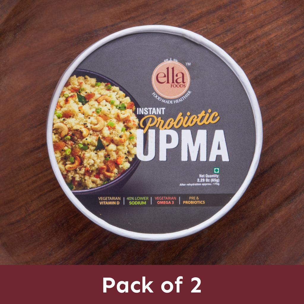 Ella Foods - Ready to Eat Instant Probiotic Upma- Pack of 2 (65g x 2)