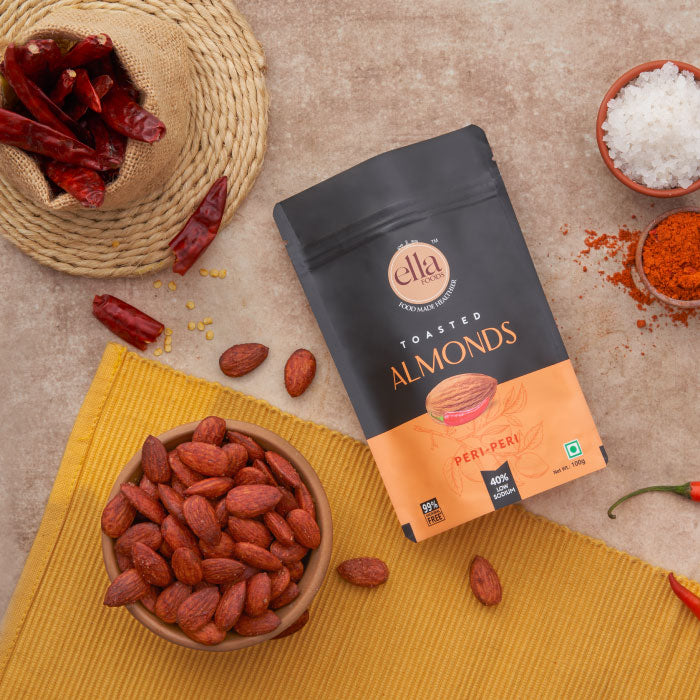 Ella Foods - Assorted Snacks Pack of 3 - Peri-Peri Almonds, Chilli Lime Cashew, Coconut Toasted Almond- Pack of 3 (100g x 3)